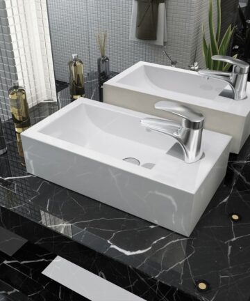 Waschbecken Rechteckig mit Hahnloch Keramik Weiß 46x25,5x12 cm