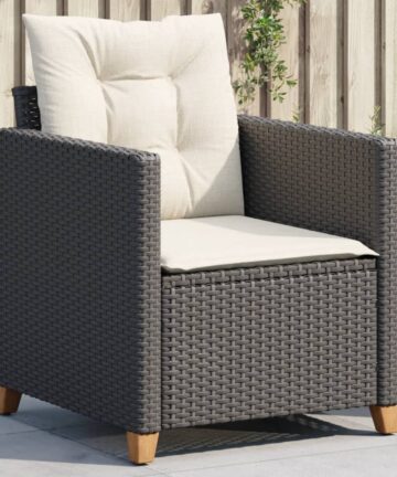 Gartensessel mit Kissen Schwarz Poly Rattan
