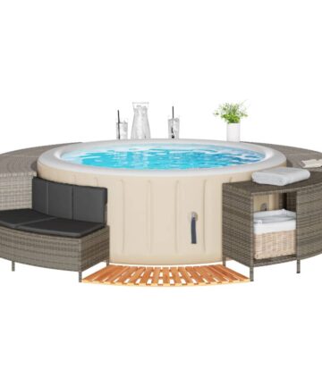 Whirlpool-Umrandung Grau Poly Rattan und Massivholz Akazie