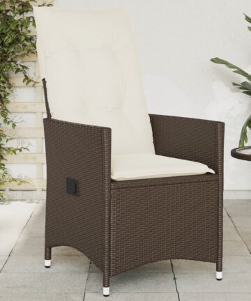 Gartensessel Verstellbar mit Kissen Braun Poly Rattan