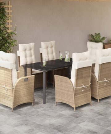 7-tlg. Garten-Essgruppe mit Kissen Beige Poly Rattan