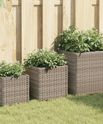 Pflanzkübel 3 Stk. Grau Poly Rattan