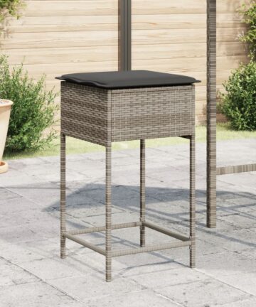 Garten-Barhocker mit Kissen 2 Stk. Grau Poly Rattan