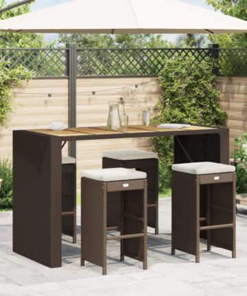 Garten-Barhocker mit Kissen 4 Stk. Braun Poly Rattan