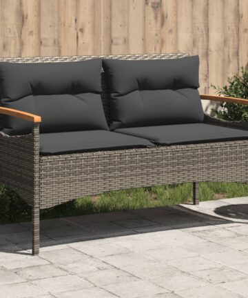 Gartenbank mit Kissen 116x62,5x74 cm Grau Poly Rattan