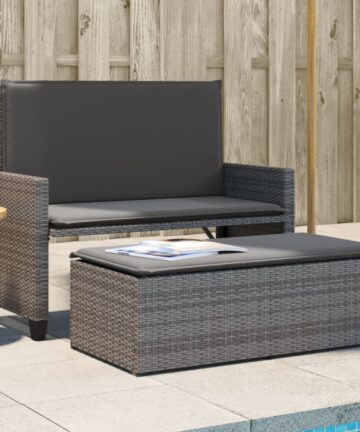 Gartenbank mit Kissen und Hocker Grau Poly Rattan