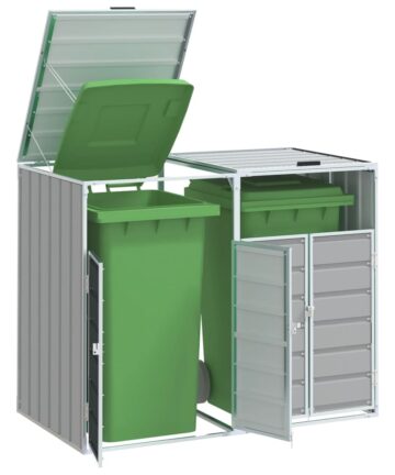 Mülltonnenbox für 2 Tonnen Grau 144x81x113 cm Stahl