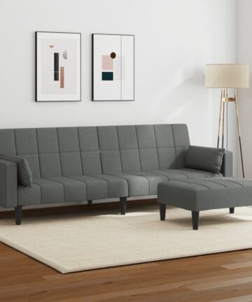 Schlafsofa 2-Sitzer mit Fußhocker Dunkelgrau Stoff