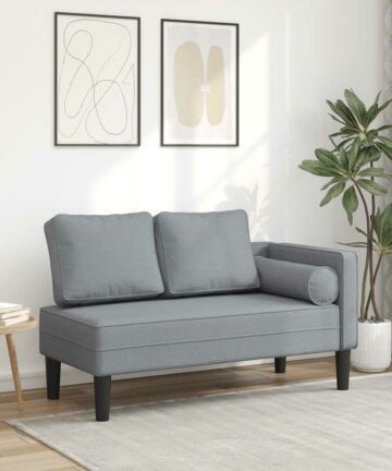 Chaiselongue mit Kissen Hellgrau Stoff