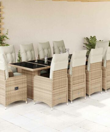 11-tlg. Garten-Bistro-Set mit Kissen Beige Poly Rattan