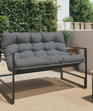 Gartenbank mit Kissen Anthrazit 113 cm Stahl
