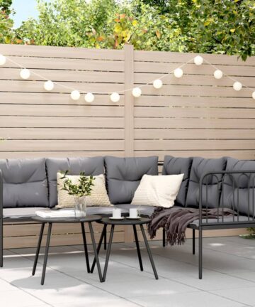 Garten-Sofagarnitur mit Kissen Schwarz Stahl und Textilene
