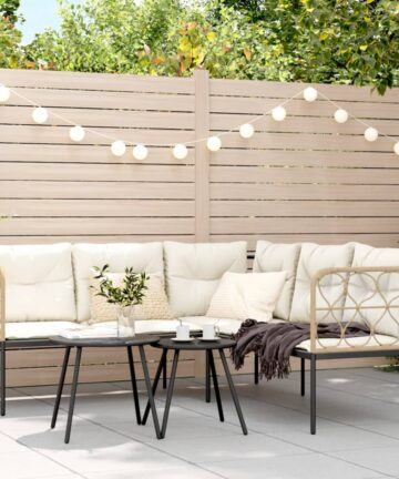 Garten-Sofagarnitur mit Kissen Schwarz Stahl und Textilene