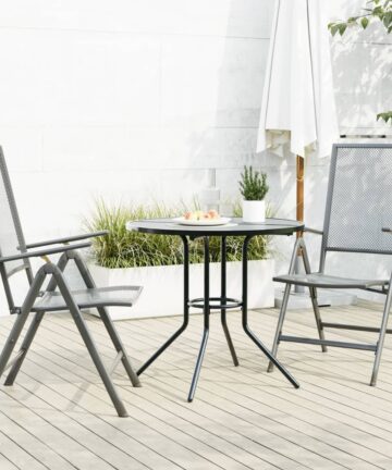 Gartenstuhl-Set 3-tlg. Verstellbar Pulverbeschichteter Stahl