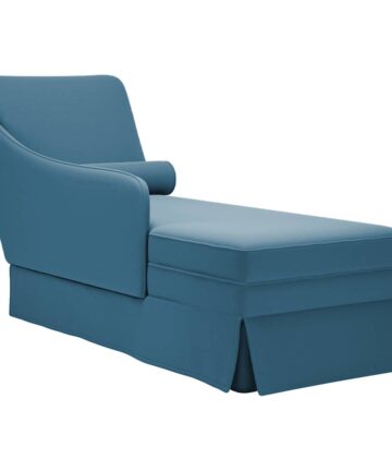 Chaiselongue mit Nackenrolle und Rechter Armlehne Blau Samt