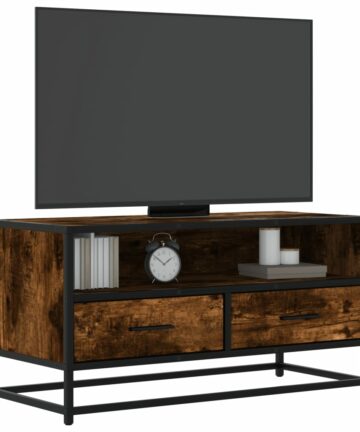 TV-Schrank Räuchereiche 80x34,5x40 cm Holzwerkstoff und Metall