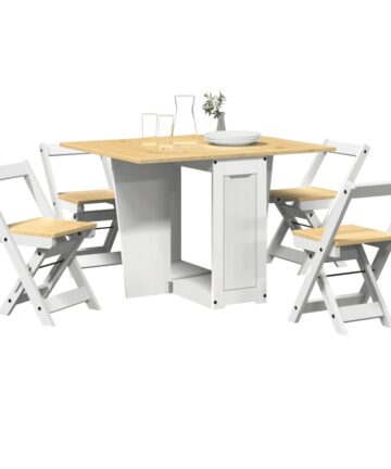 5-tlg. Butterfly-Esstisch-Set Corona Weiß Kiefernholz