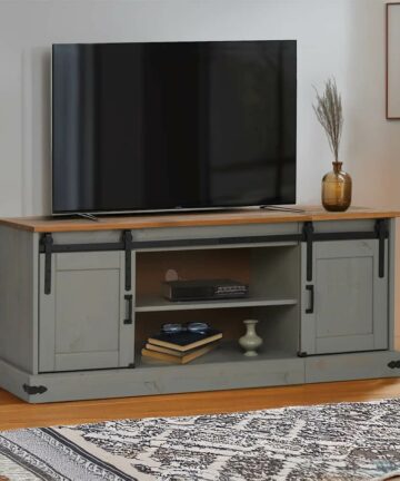 TV-Schrank HALDEN 2 Schiebetüren Grau 150x40x60 cm Massivholz