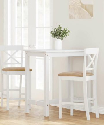 Barhocker mit Kissen 2 Stk. Weiß Massivholz Gummibaum