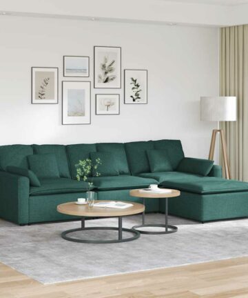 Modulares Sofa mit Fußhocker und Kissen Dunkelgrün
