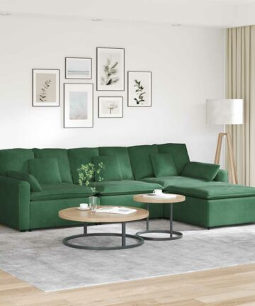 Modulares Sofa mit Fußhocker und Kissen Dschungelgrün