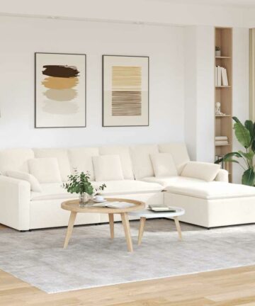 Modulares Sofa mit Fußhocker und Kissen Cream