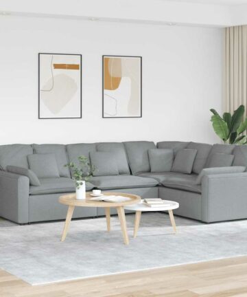 Modulares Sofa mit Kissen Stoff Hellgrau