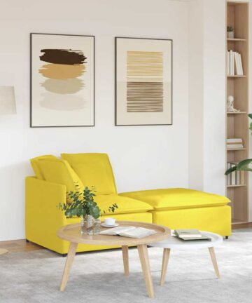 Modulares Sofa mit Fußhocker Kissen Stoff Hellgelb