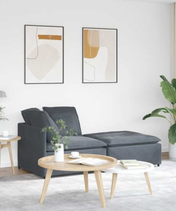 Modulares Sofa mit Fußhocker Kissen Samt Dunkelgrau