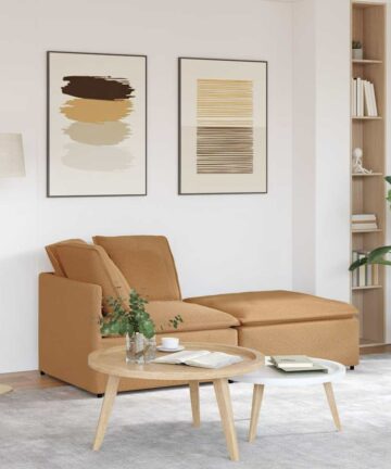 Modulares Sofa mit Hocker Kissen Stoff in Lammwolloptik Beige