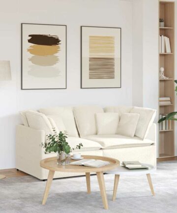 Modulares Sofa mit Kissen Stoff in Lammwolloptik Creme