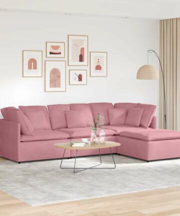 Modulares Sofa mit Fußhocker Kissen Samt Rosa