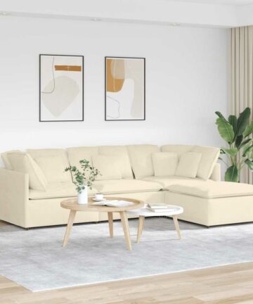 Modulares Sofa mit Fußhocker Kissen Cordstoff Creme