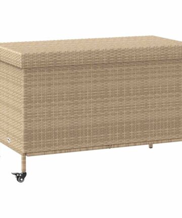 Gartentruhe mit Rollen Beige 110x55x73 cm Poly Rattan