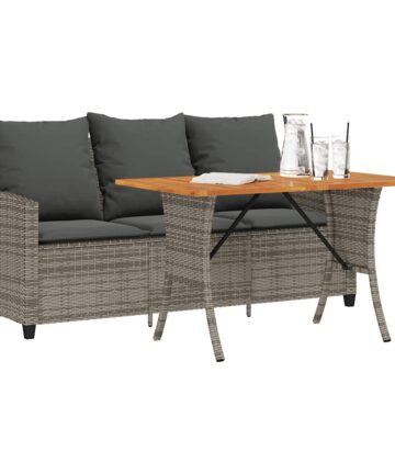 Gartensofa 3-Sitzer mit Kissen & Tisch Grau Poly Rattan