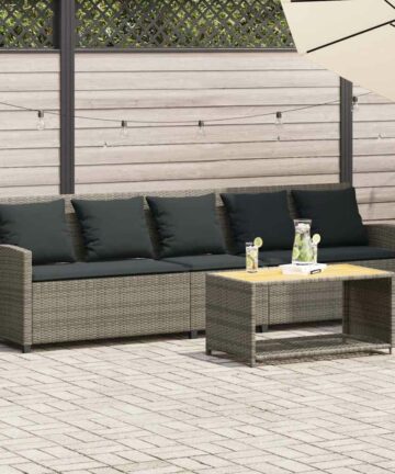 Gartensofa 5-Sitzer mit Kissen Grau Poly Rattan