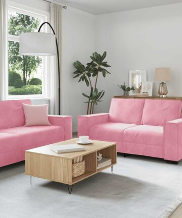 3-tlg. Sofagarnitur mit Kissen Rosa Samt