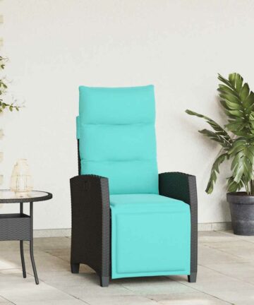 Gartensessel mit Beistelltisch Verstellbar Schwarz Poly Rattan