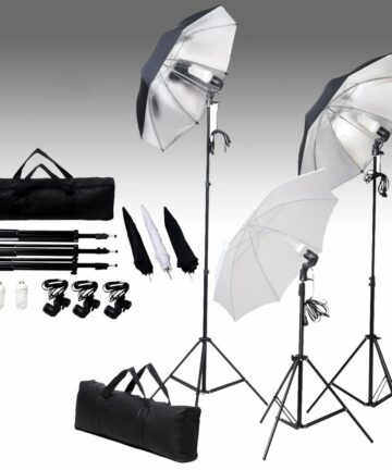 Fotostudio-Beleuchtung Set 24 Watt mit Stativen & Schirmen