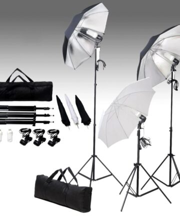 Fotostudio-Set mit Lampen und Hintergrundsystem