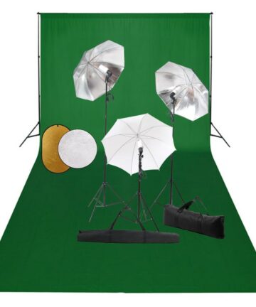 Fotostudio-Set mit Leuchten, Schirmen, Hintergrund & Reflektor