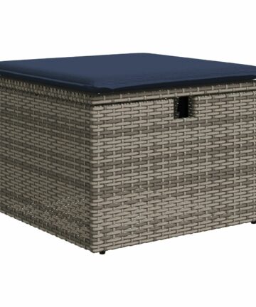 Gartenhocker mit Kissen Grau 55x55x37 cm Poly Rattan