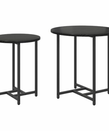 Beistelltisch 2er Set Schwarz aus Eichenfurnier und Metall