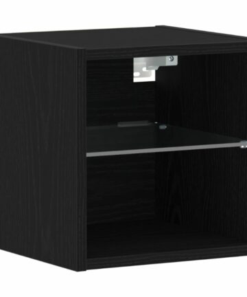 LED TV Schrank Schwarz Eichenoptik 30x28,5x30 cm Holzwerkstoff