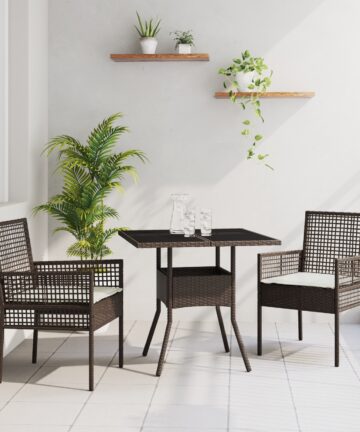 3-teilige Garten Essgruppe Braun Poly Rattan