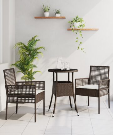 3-teiliges Garten Essset Braun Poly Rattan