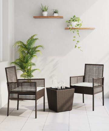 3-teiliges Garten Bistro Set mit Kissen Braun Poly Rattan