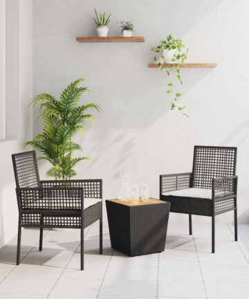 3-teiliges Garten Bistro Set mit Kissen Schwarz Poly-Rattan