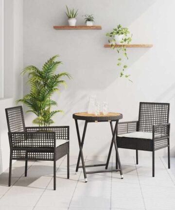 3-teiliges Garten-Bistro-Set mit Kissen Schwarz Poly-Rattan