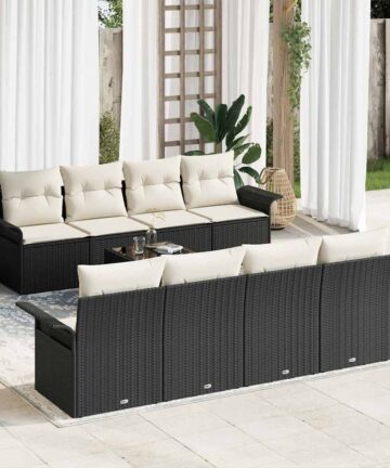 9-teiliges Garten-Sofa-Set mit Kissen Schwarzes Poly-Rattan